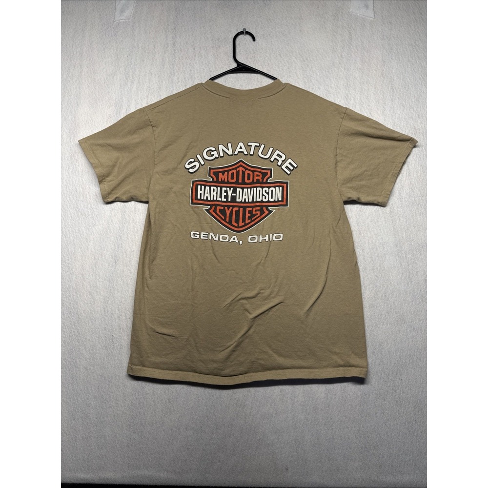 Vintage 1998 Harley Davidson Genoa Ohio T Shirt Hanes Beefy-T Tan Mens Large - Picture 2 of 16